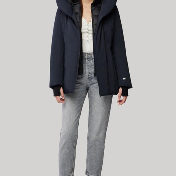 Blue ( Indigo) ANNALISA classic down coat with nylon puffer bib and collar - Picture 2 of 2